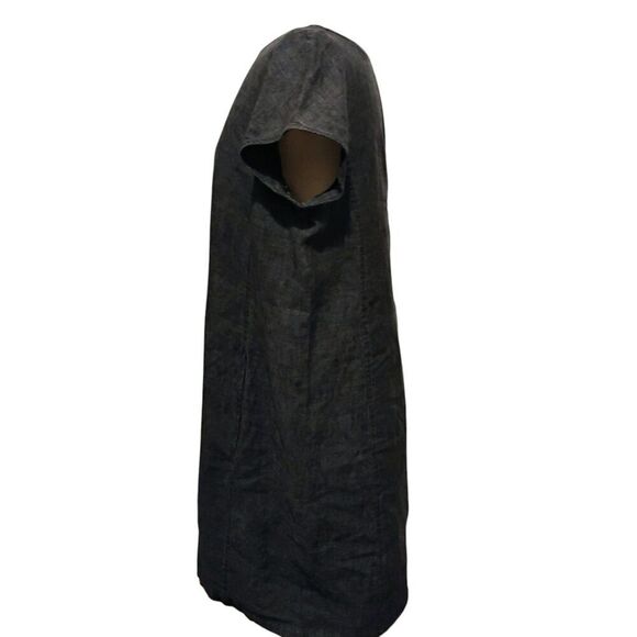 Eileen Fisher Dress 100% Linen Shift Lagenlook Pockets Boat Neck Charcoal Gray L - Picture 4 of 9